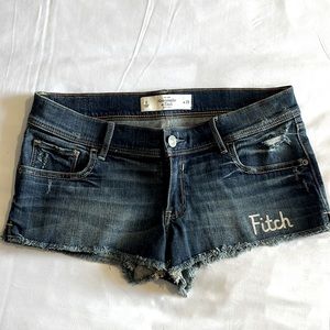 A&F low rise denim shorts, dark wash, zipper, distressed, embroidered size 8